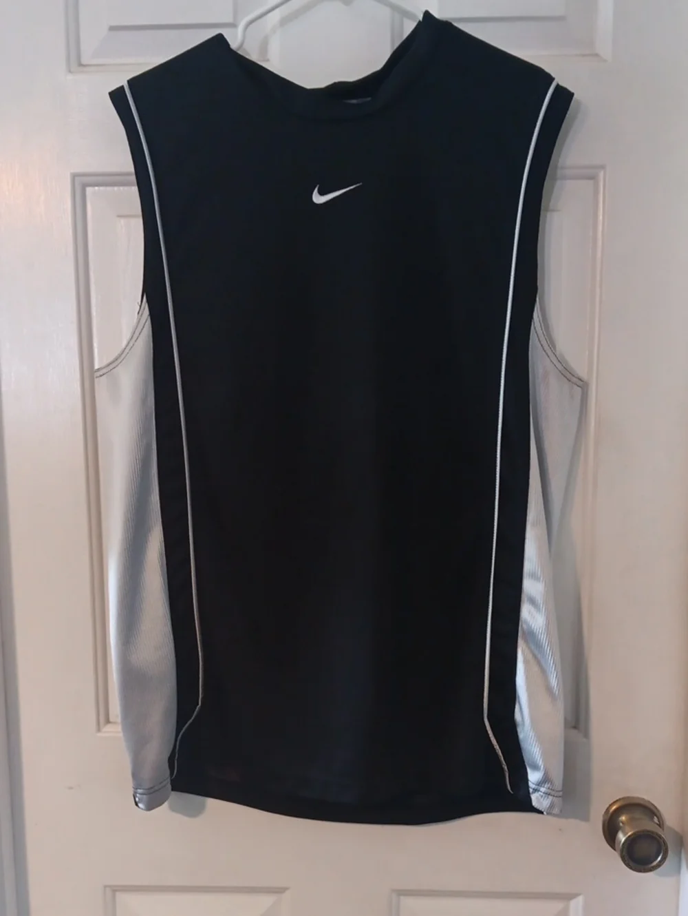 Nike Mens-Black Sleeveless Athletic Tank with White Accents
